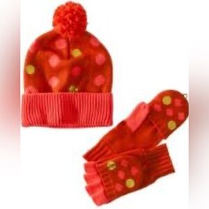 Women’s Mossimo Knit Gloves & Hat Set - Vibrant Orange with Gold Metallic Dots